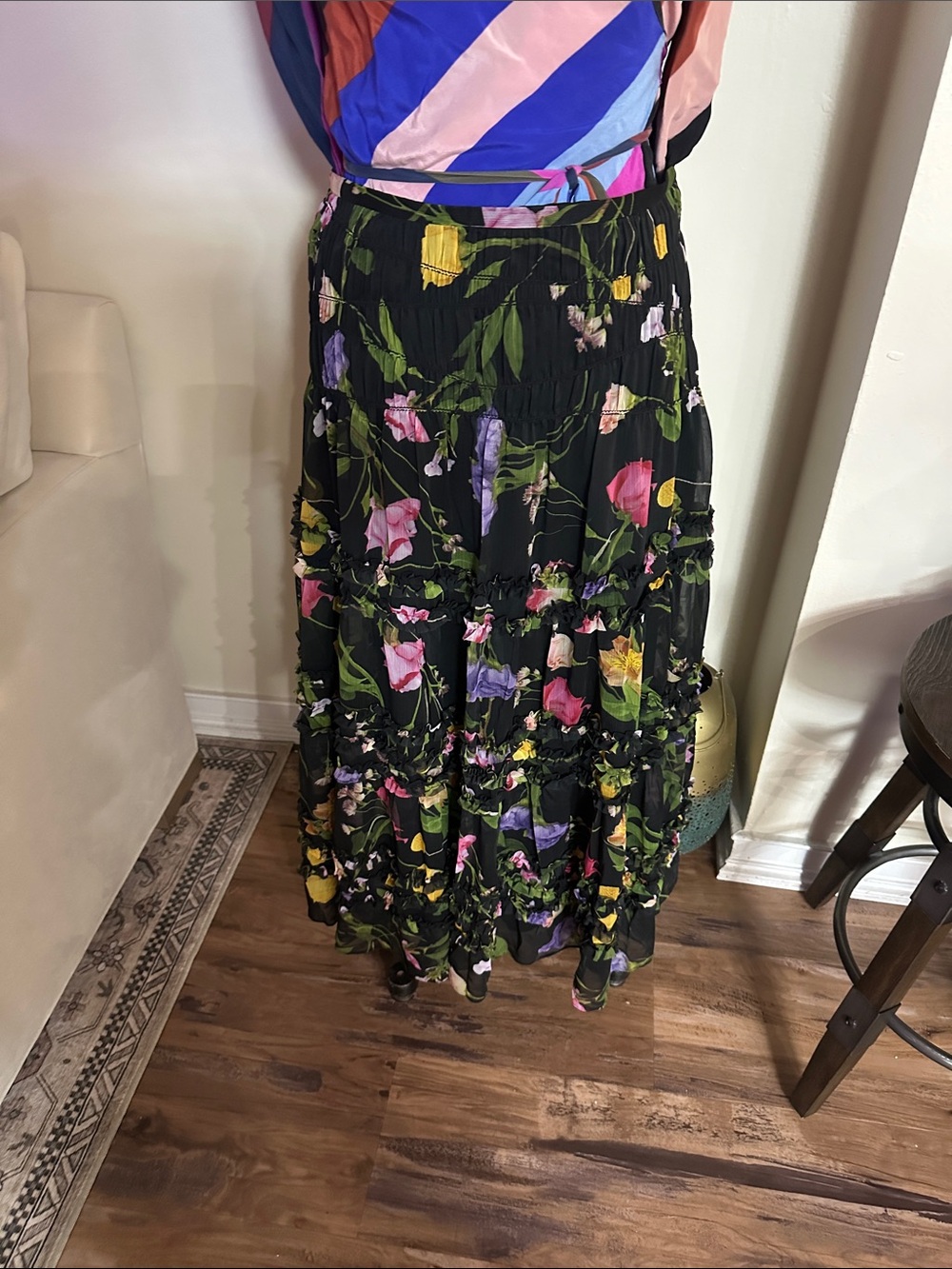 Ted baker Black Floral Tiered Maxi Skirt